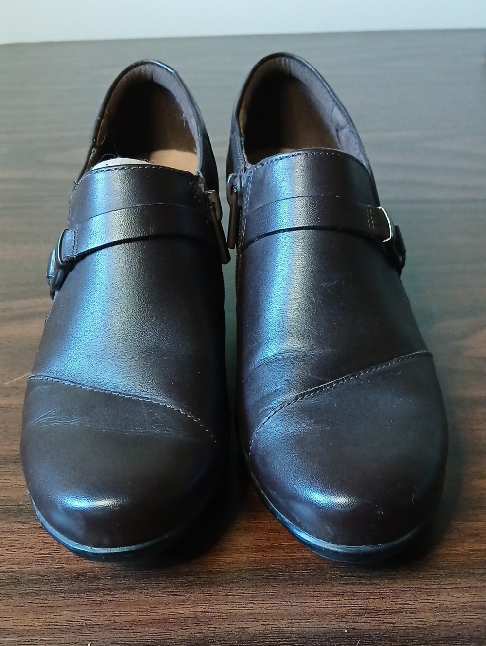 Clarks Brown Leather Ankle Booties with Buckle